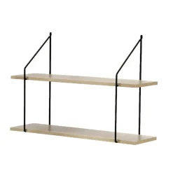 Étagère murale 2 niveaux plateau en bois et support métal