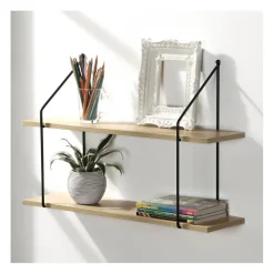 Étagère murale 2 niveaux plateau en bois et support métal