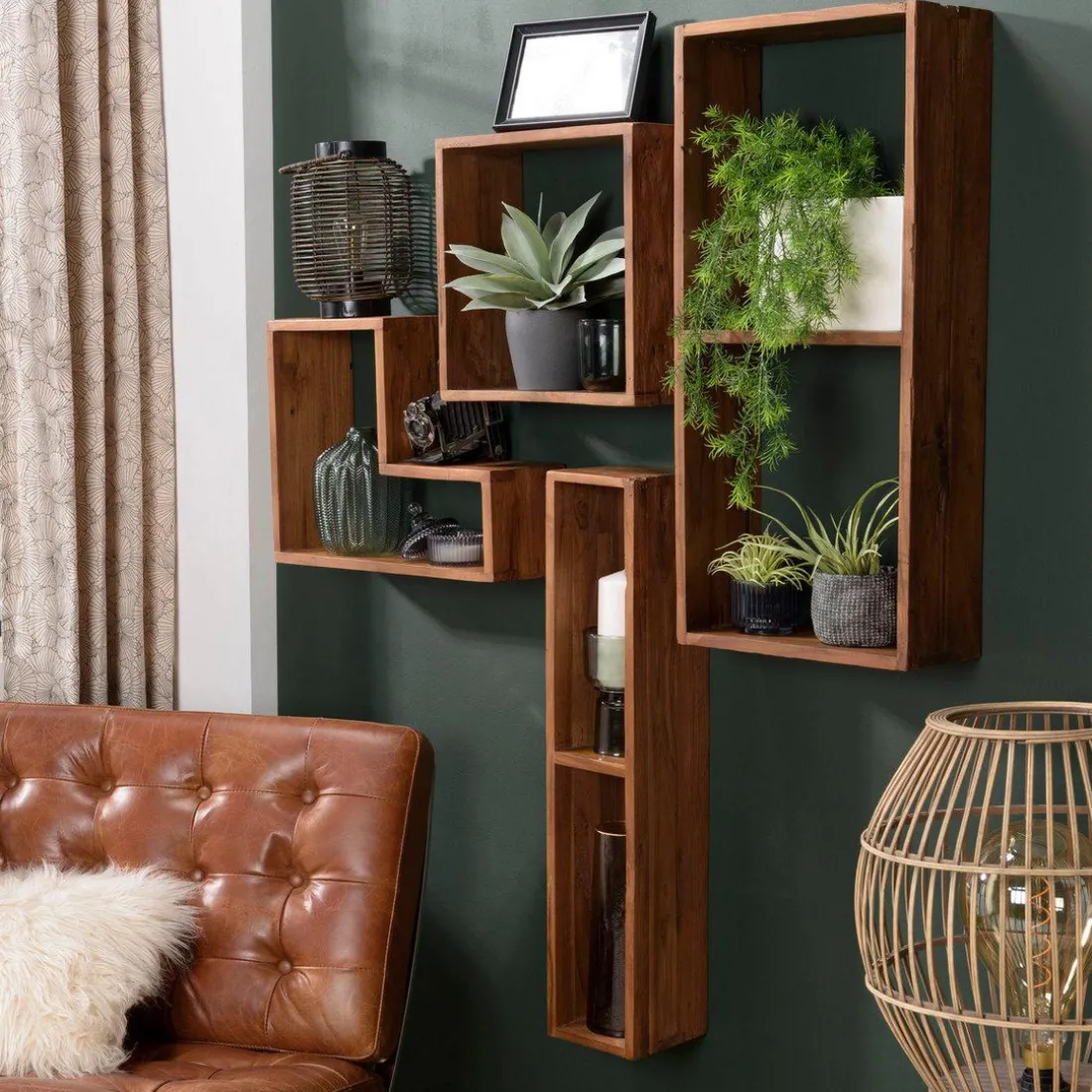 Étagère murale en teck recyclé 2 niche