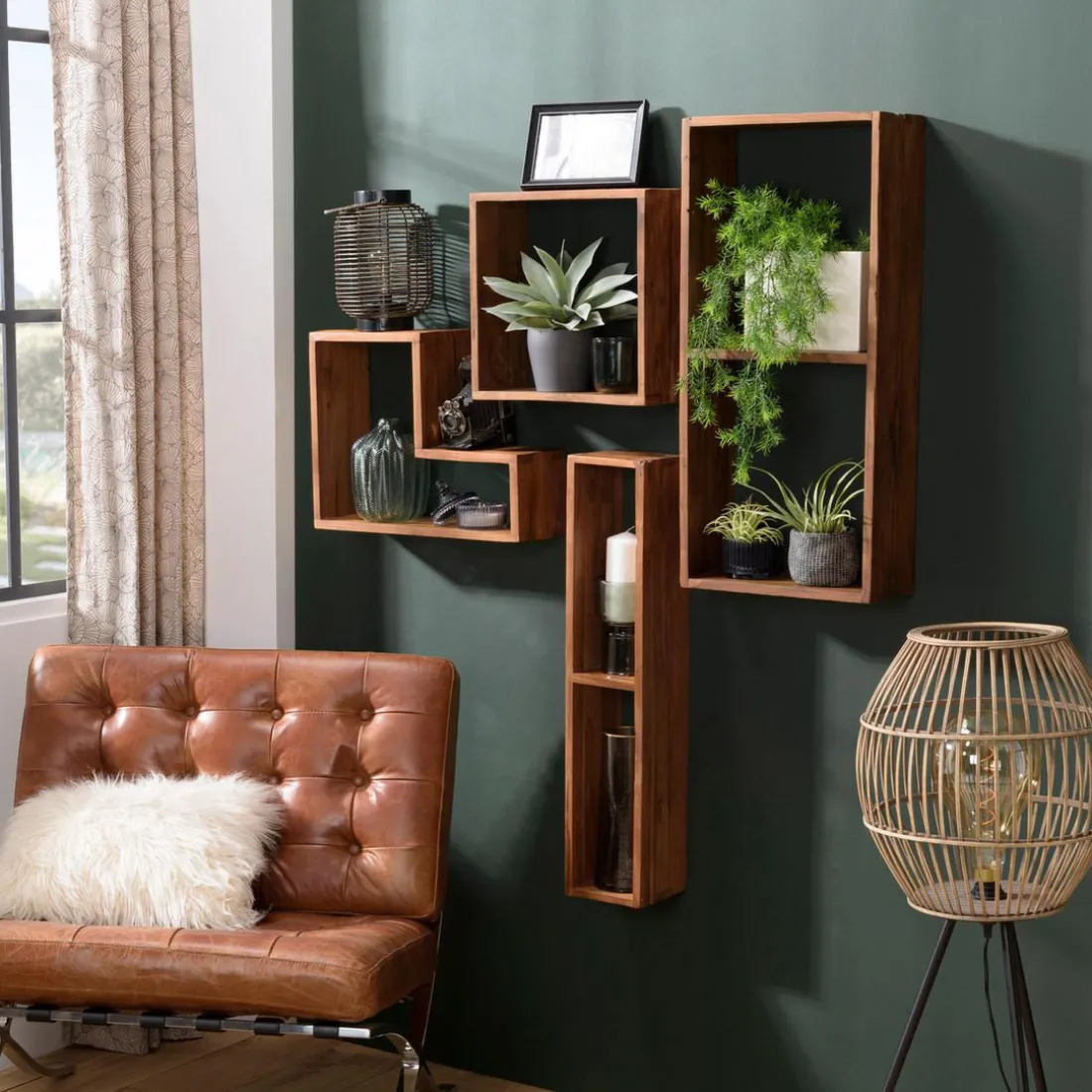 Étagère murale en teck recyclé 2 niche