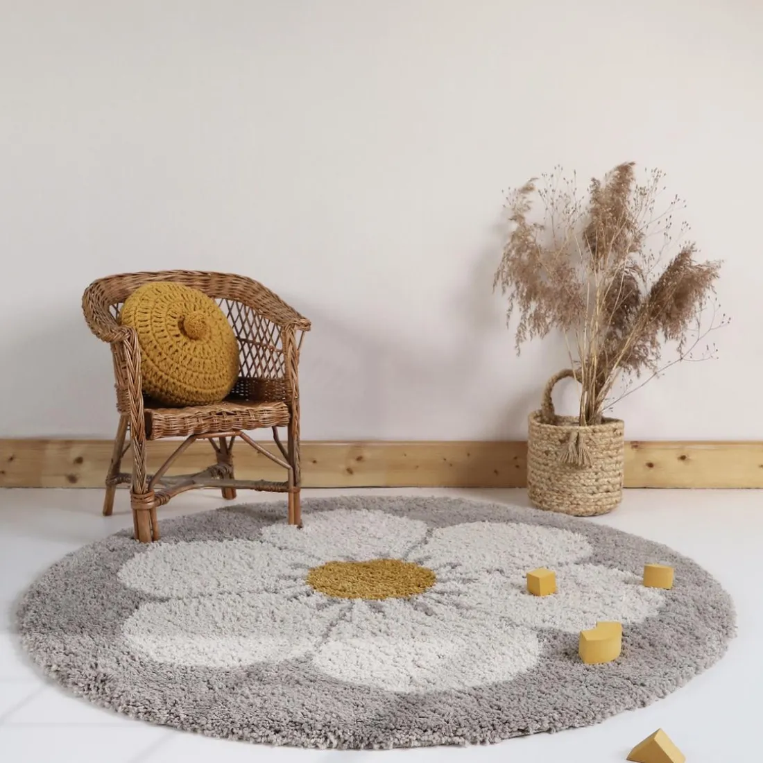 TAPIS BOHEMIAN ROND BEIGE DAISY