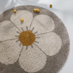TAPIS BOHEMIAN ROND BEIGE DAISY