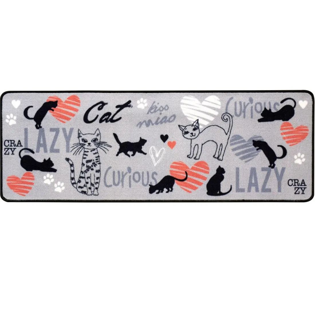 Tapis de Cuisine CRAZY-CAT Gris 46x98