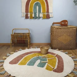 Tapis enfant arc en ciel avec pompons RAINBOW