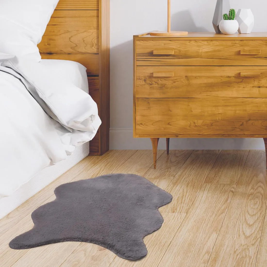 Tapis Imitation Fourrure Poil Fin Gris 60x90cm