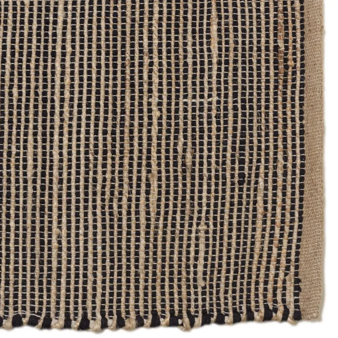 Tapis rectangulaire en jute et coton couleur sable et noir QUENTIN