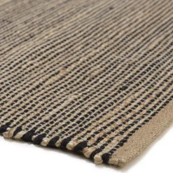 Tapis rectangulaire en jute et coton couleur sable et noir QUENTIN