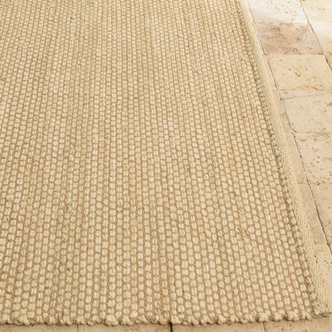 Tapis rectangulaire en jute et coton beige QUENTIN