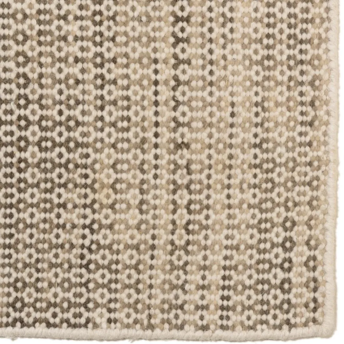 Tapis rectangulaire en laine tissée couleur blanc et kaki QUENTIN