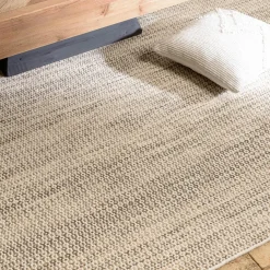 Tapis rectangulaire en laine tissée couleur blanc et kaki QUENTIN