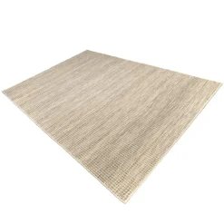 Tapis rectangulaire en laine tissée couleur blanc et kaki QUENTIN