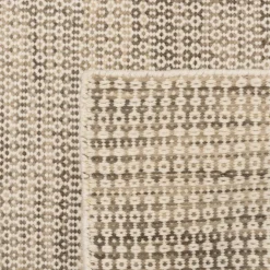 Tapis rectangulaire en laine tissée couleur blanc et kaki QUENTIN