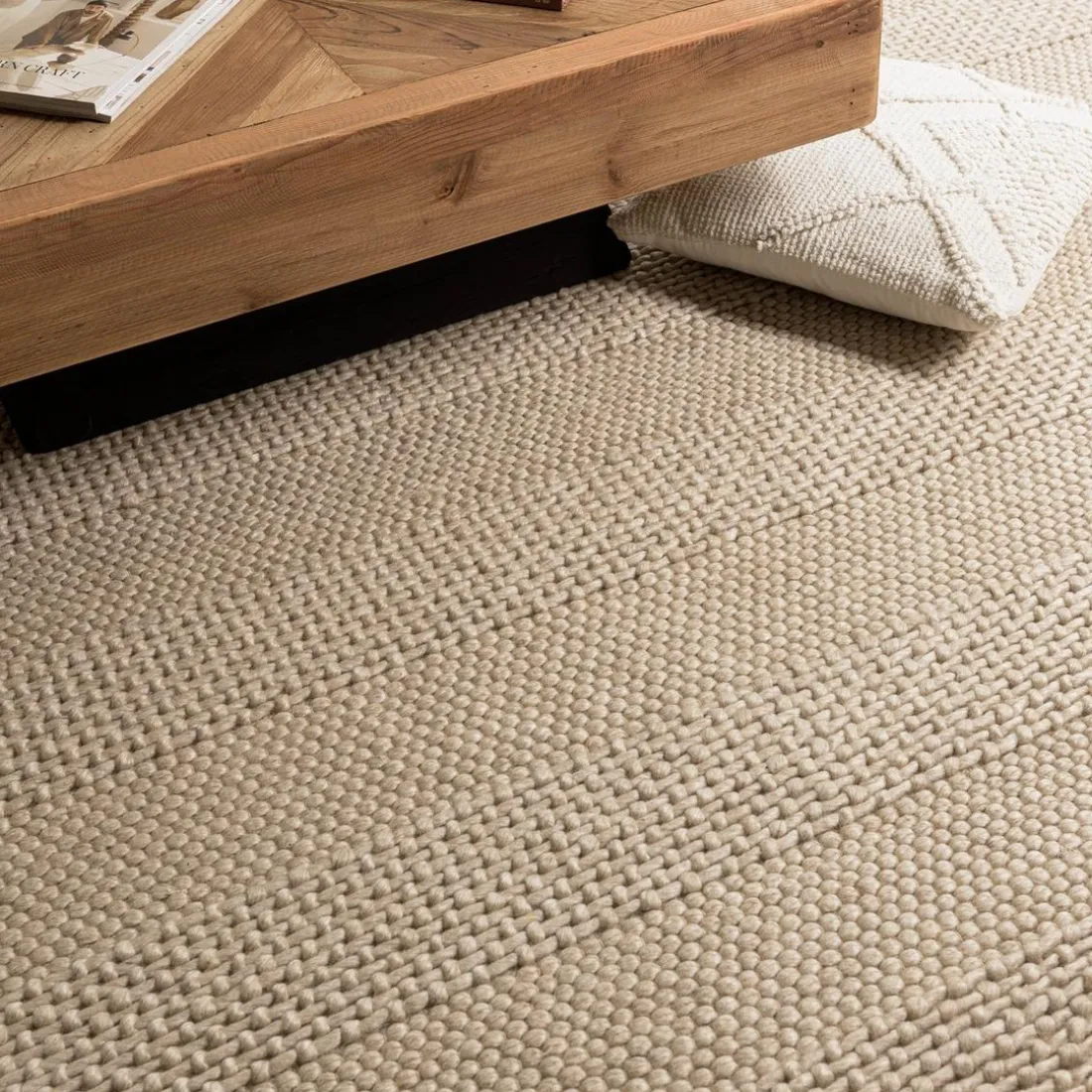 Tapis rectangulaire en laine tissée couleur lin QUENTIN