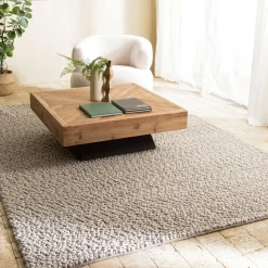 Tapis rectangulaire en laine bouclée taupe QUENTIN