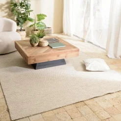 Tapis rectangulaire en laine tissée couleur blanc/marron chiné QUENTIN