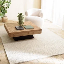 Tapis rectangulaire en laine tissée couleur écru QUENTIN