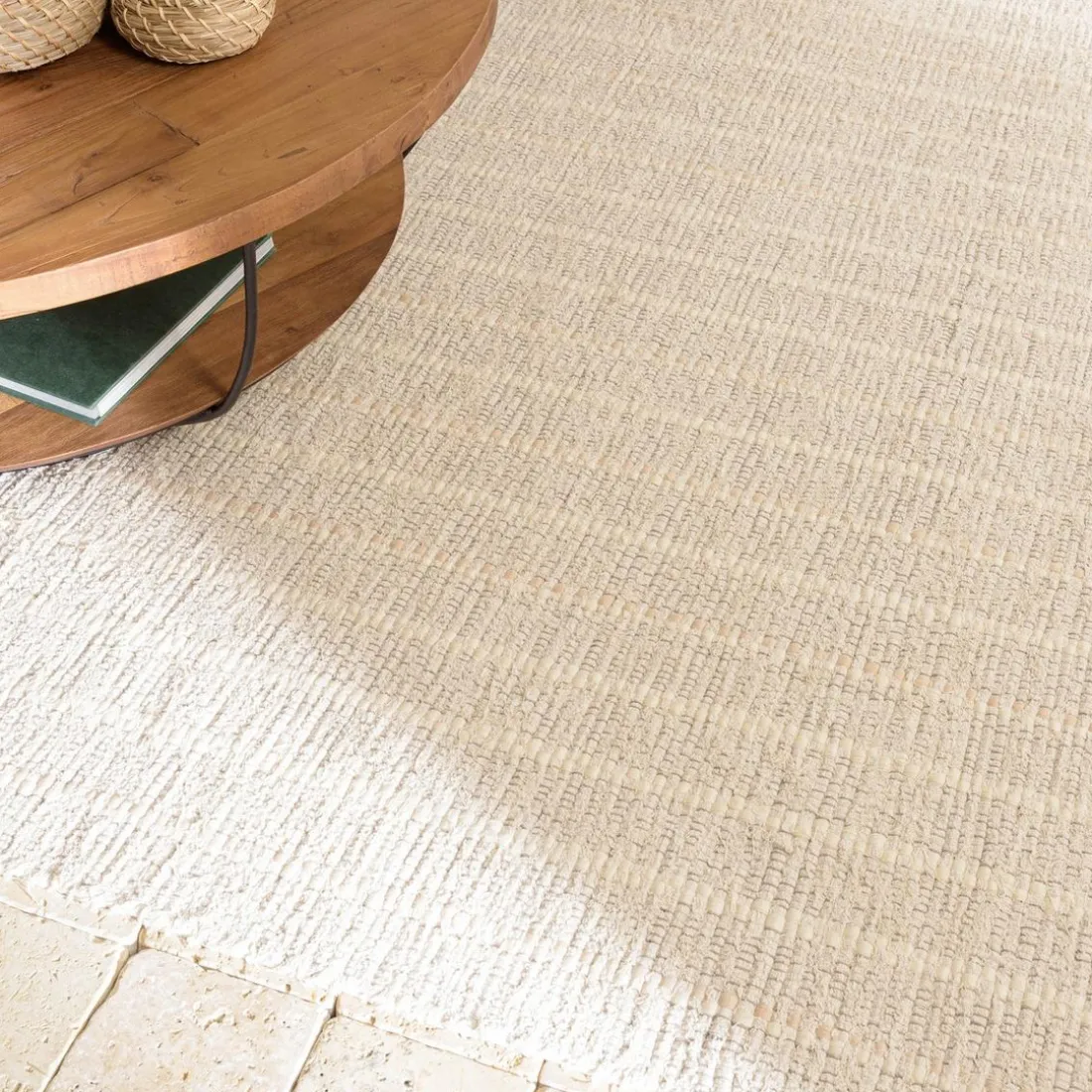 Tapis rectangulaire 200x290cm en coton recyclé couleur ivoire SACHA