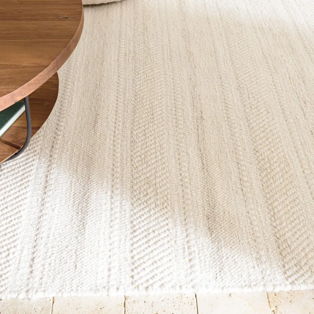 Tapis rectangulaire 200x290cm laine texturée nuances de beige SACHA