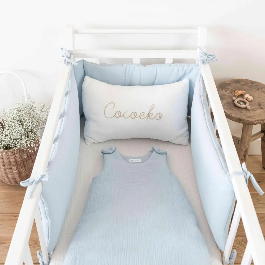 Tour de lit en gaze de coton BLEU GLACIER