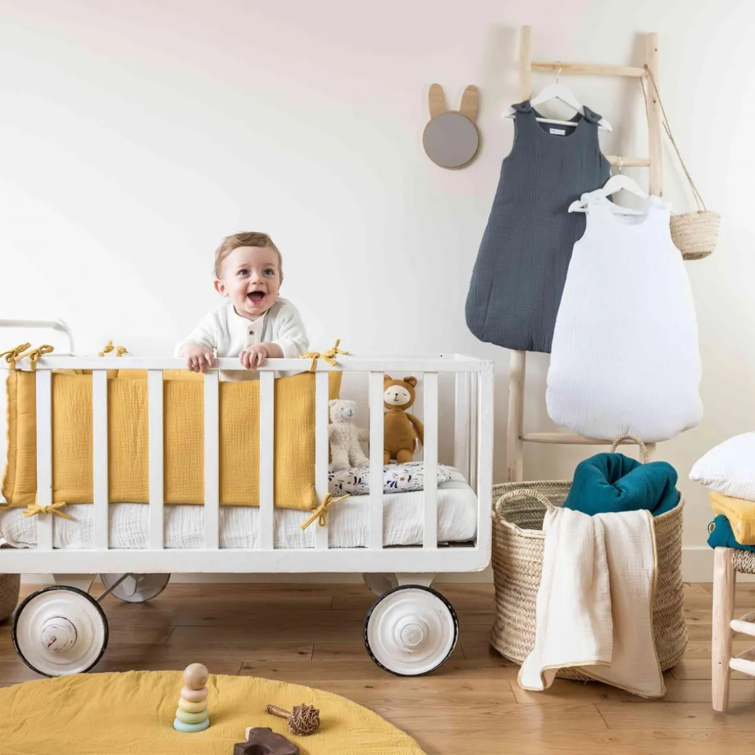 Tour de lit en gaze de coton MOUTARDE