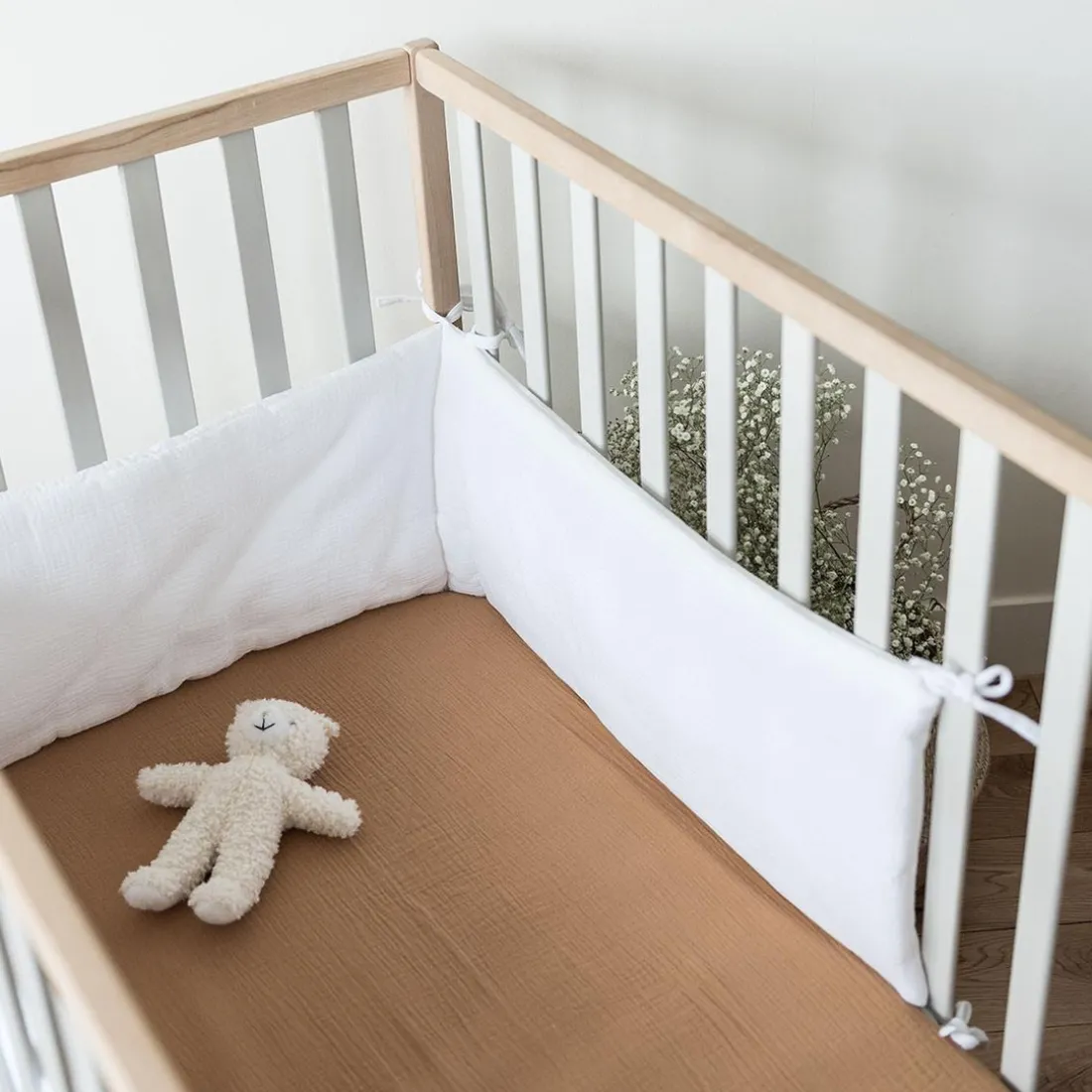 Tour de lit en gaze de coton BLANC