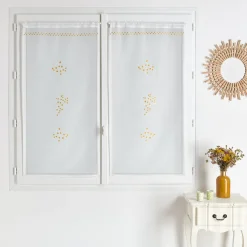 Vd paire voilage en etamine 60x120 brodee MIMOSA - jaune