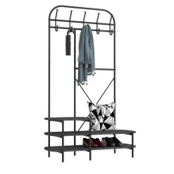 Vestiaire d'entrée 3 niveaux et 5 crochets Noir Style Industriel