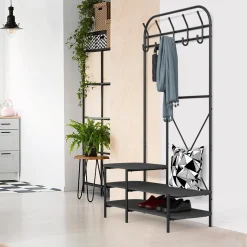 Vestiaire d'entrée 3 niveaux et 5 crochets Noir Style Industriel