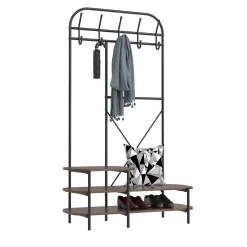 Vestiaire d'entrée 3 niveaux et 5 crochets Marron Style Industriel