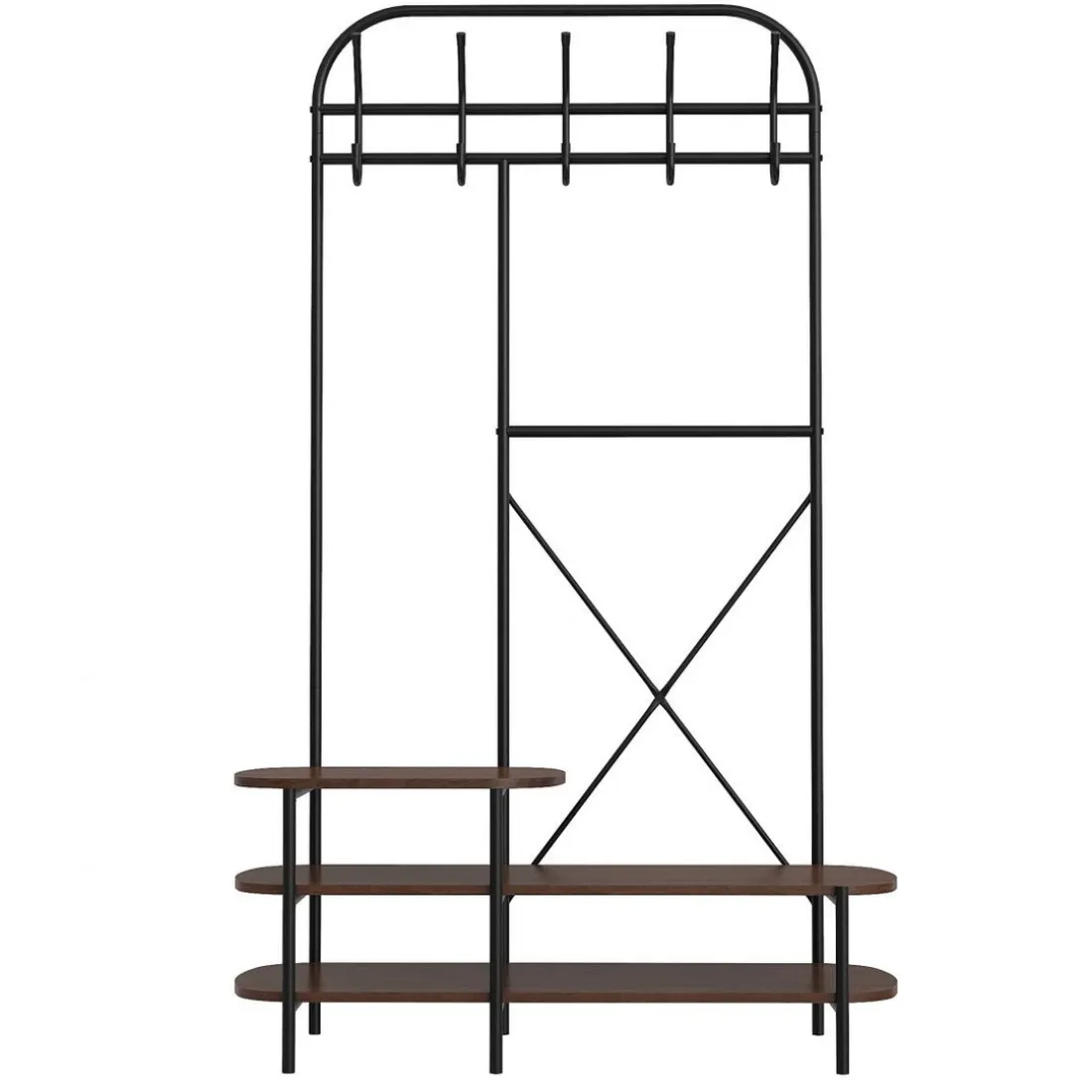 Vestiaire d'entrée 3 niveaux et 5 crochets Marron Style Industriel