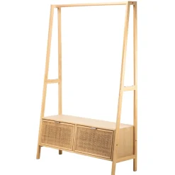 Vestiaire Entrée Bois Massif Porte Manteau Rotin