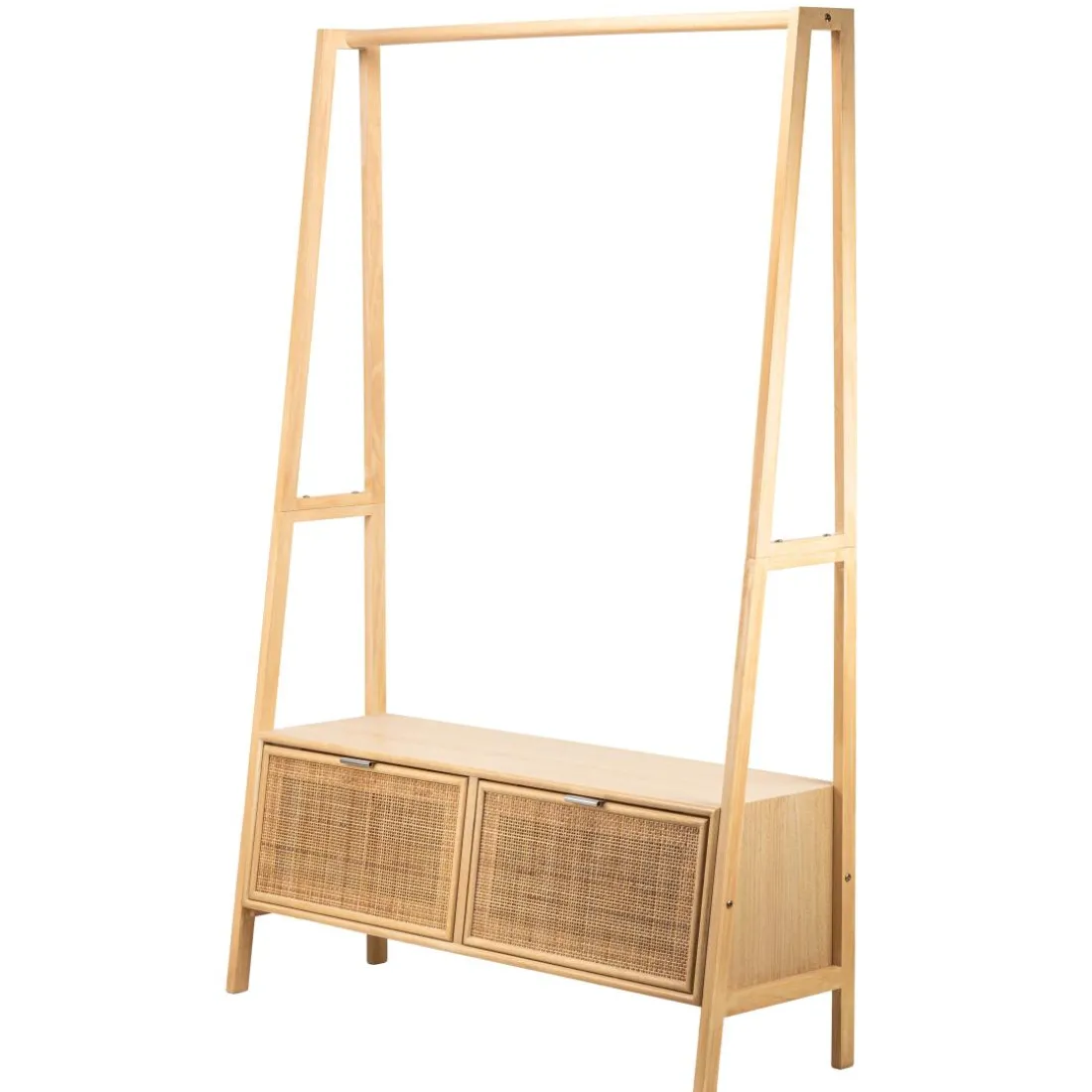 Vestiaire Entrée Bois Massif Porte Manteau Rotin