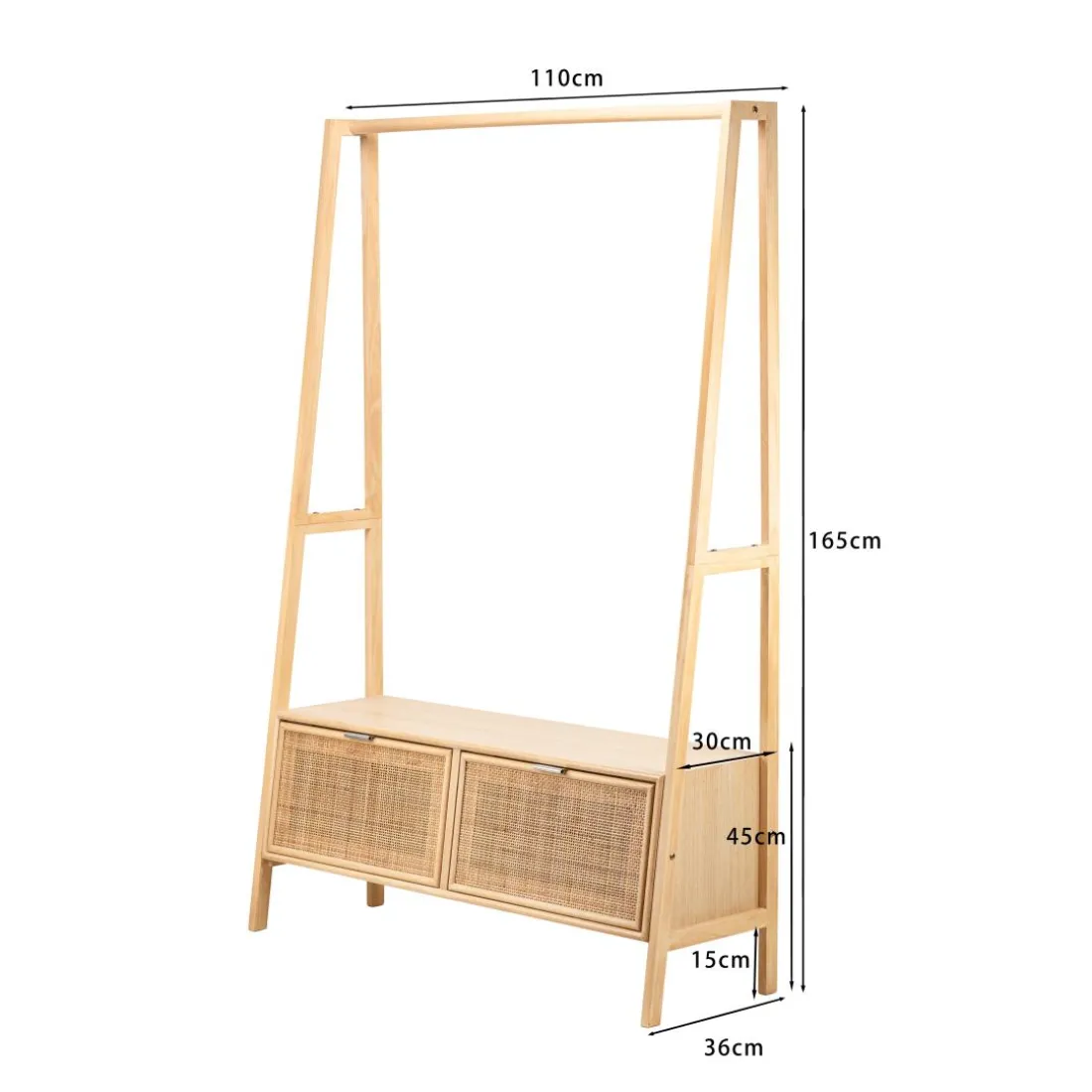 Vestiaire Entrée Bois Massif Porte Manteau Rotin