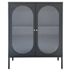 Vitrine ADELAIDE Noir Avec Porte En Verre Ondulé 35x90x110 Cm