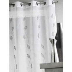 Voilage en Étamine Brodée Gris 140X260 cm ALOES