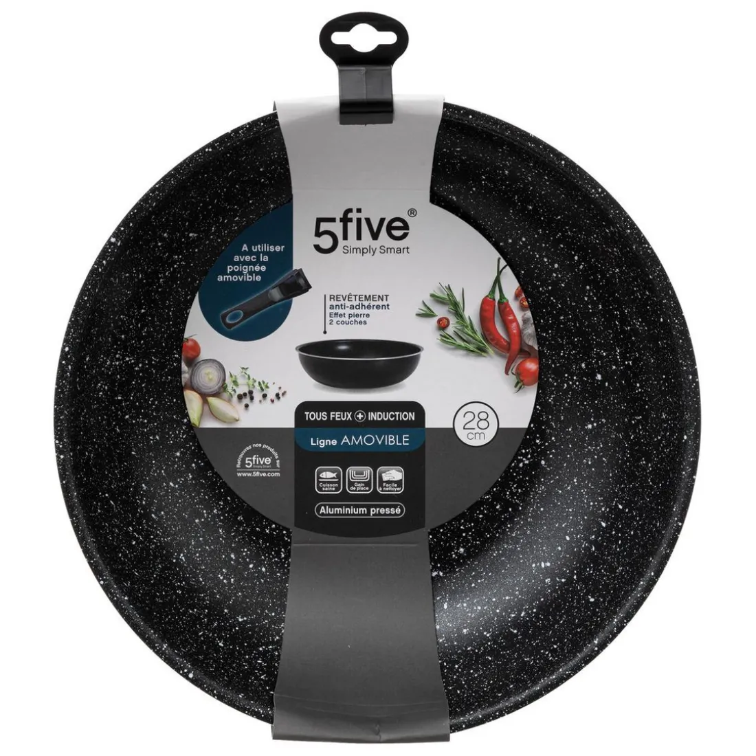 Wok aluminium pressé amovible 28 cm